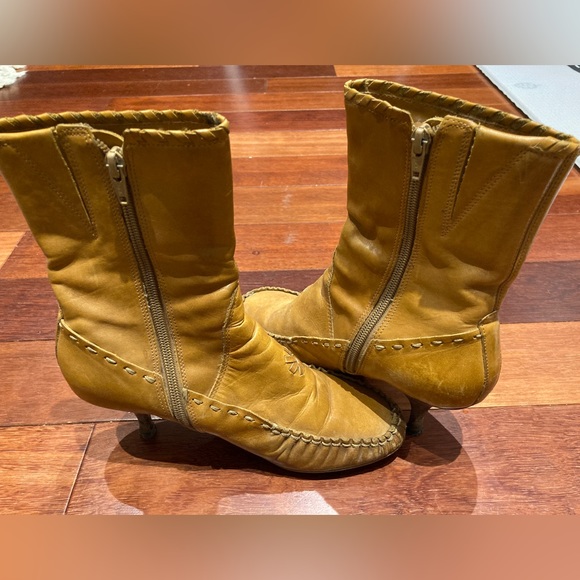 Vintage High Heel Leather Mocassin Cognac Ankle Boots - Picture 3 of 9